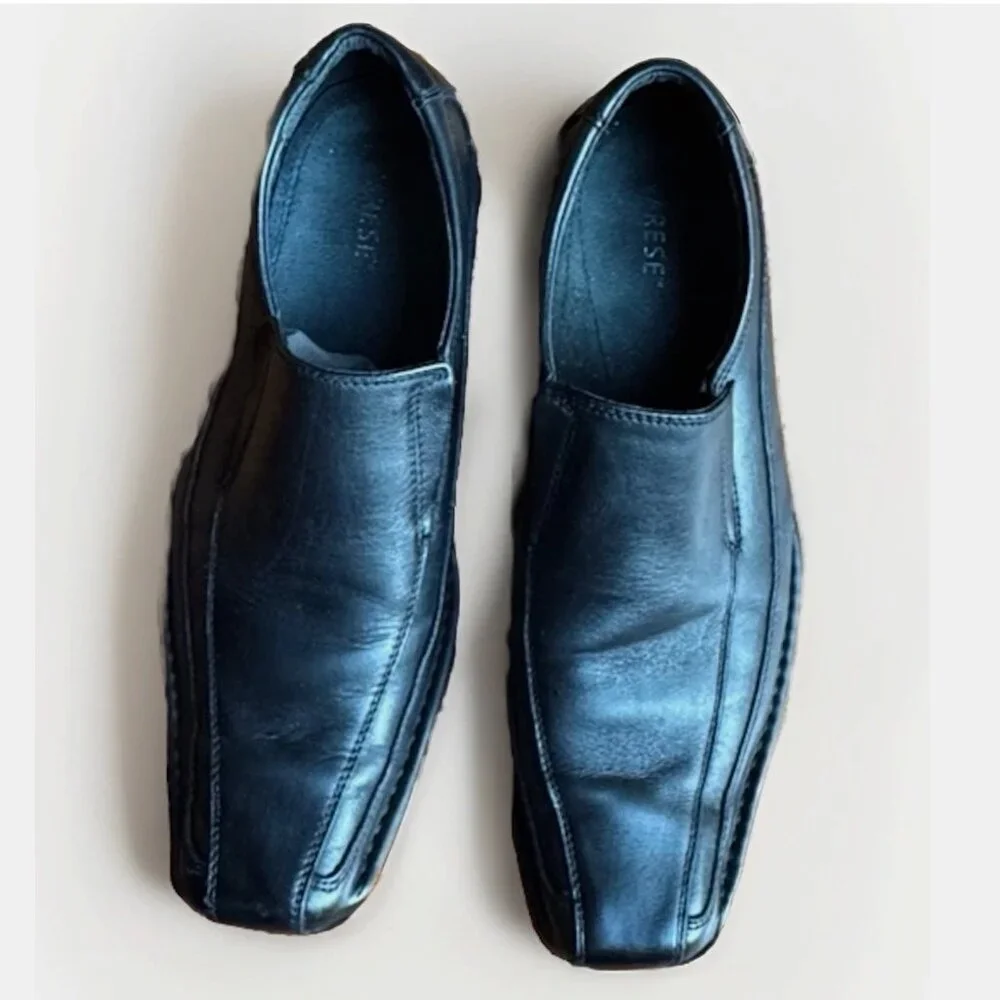 (10) VARESE DAYTONA Black Leather Square Toe Slip On Loafers